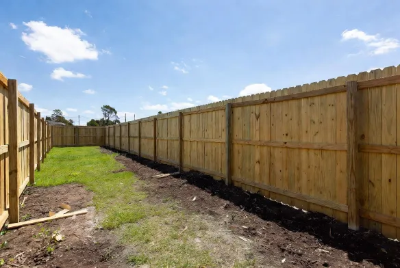 Clean cleared the fence line and backyard in Arlington, Jacksonville, FL, after professional land clearing with debris hauled