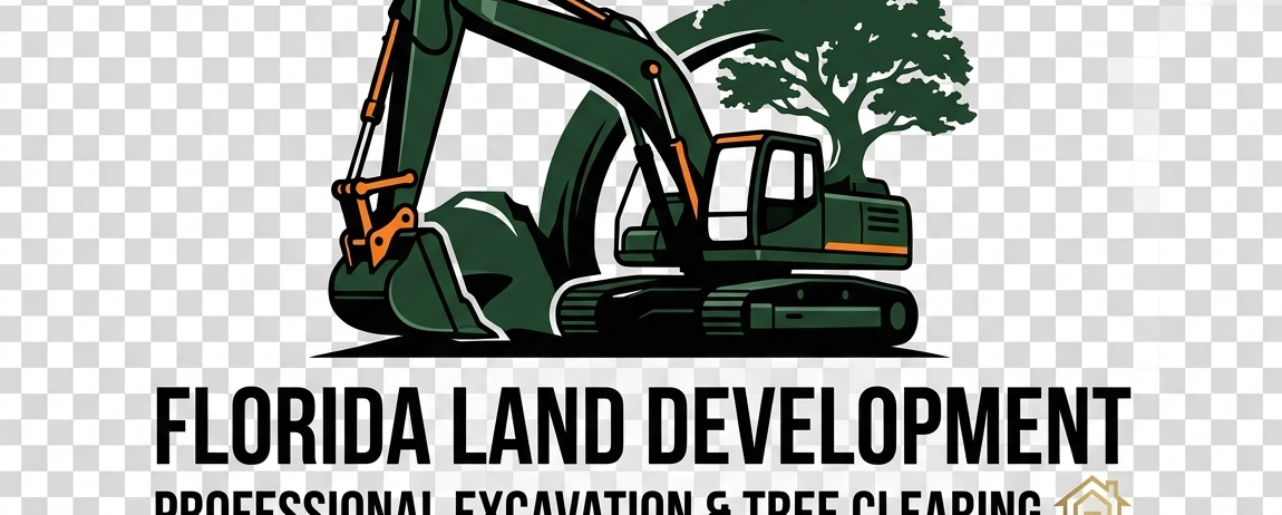 Professional land clearing company logo with excavator and tree elements in Jacksonville FL