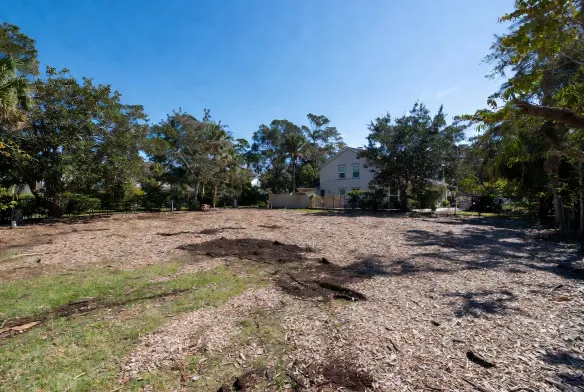 Fully cleared residential backyard in Mandarin, Jacksonville, FL, build-ready same day after forestry mulching