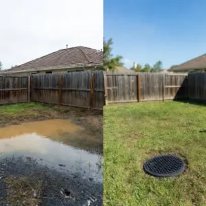 before after dry well installation mandarin jacksonville fl clay soil standing water backyard flooding resolved