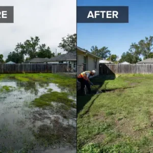 before after french drain installation orange park fl ads n12 6 inch perforated pipe 185 linear feet coj permitted street connection