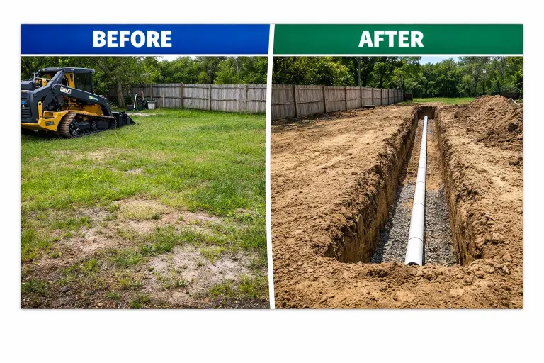 excavation services jacksonville fl before after utility trenching drainage pipe installation fleming island