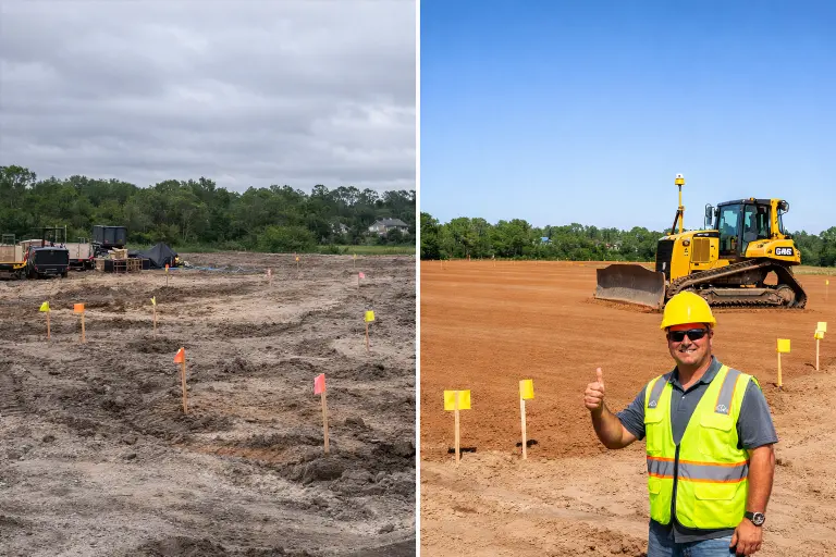 before after build pad grading correction ponte vedra fl trimble gps cat d6n 0.1 feet engineer spec gc saved 8000